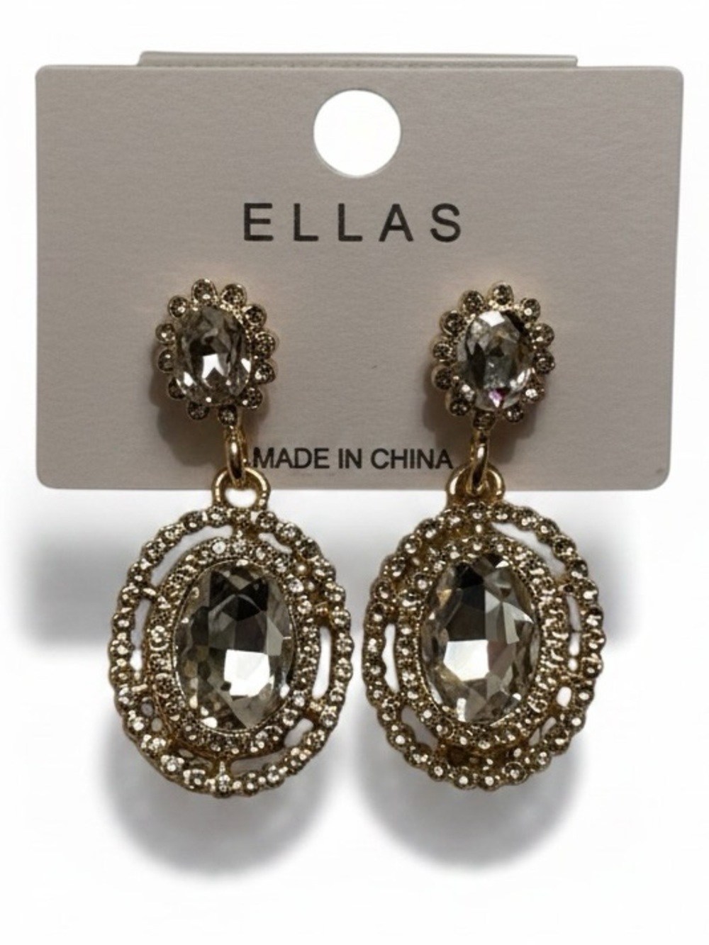 Ella Gold Oval Crystal Drop Earrings - Clear
